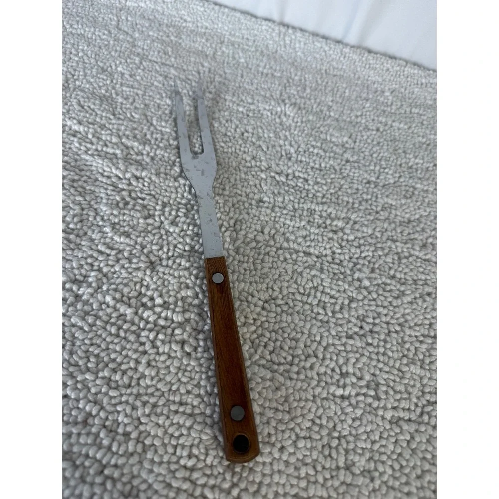 Vintage‎ Stainless Steel Carving Fork Wood Handle Japan